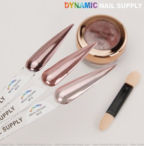 M12 Mirror Nail Chrome Powder - Light Pink High Pigmented Reflective Shiny Fine Powder