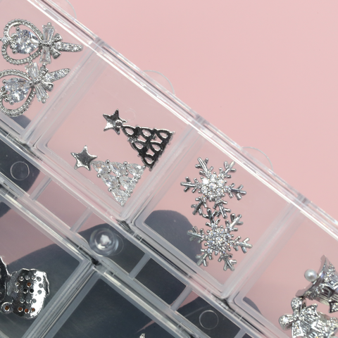 24 pcs Silver Platinum Christmas Nail design Charms (Snowflakes,Bell, Star, Candy,Santa)