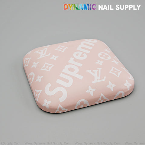 (White Supr3me Engrave Pink) Elbow Pad for Nail Tech : Soft Pu Leather, Supportive, Built for Long Hours