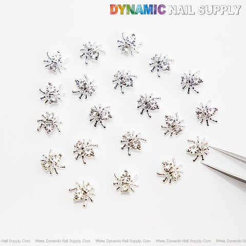 20pcs Silver Rhinestone Tiny Spider Nail Charm - Nail Art Design Halloween Seasonal Charm