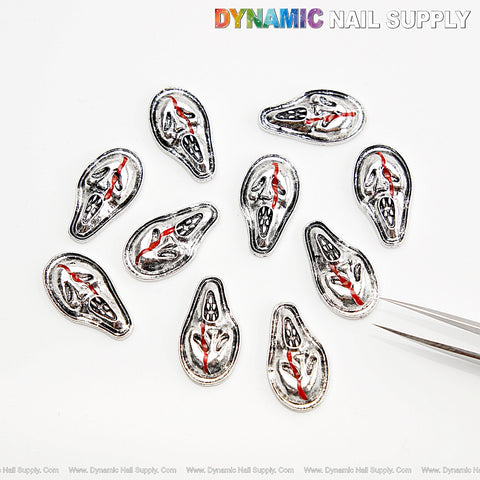 10pcs Metallic Silver Big Ghost Scream Face Nail Charm - Nail Art Design Halloween Seasonal Charm