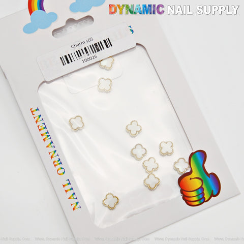 White Small Embossed V4n Cl3ef Retro Four Leaf Clover Nail Charms
