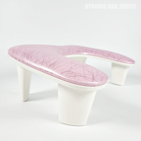 The (Pink Marble) U-SHAPE Microfiber Leather Armrest with Cushion Pillow for nail salons rests on a white background.