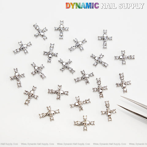 20pcs Silver Cross Skull Nail Charm - Nail Art Design Halloween Seasonal Charm