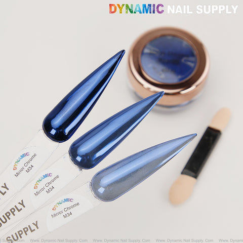 M34 Mirror Nail Chrome Powder - Blue High Pigmented Reflective Shiny Fine Powder
