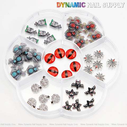 42pcs Mixed Resin Bat Spider Red Eyeballs Nail Charm Set