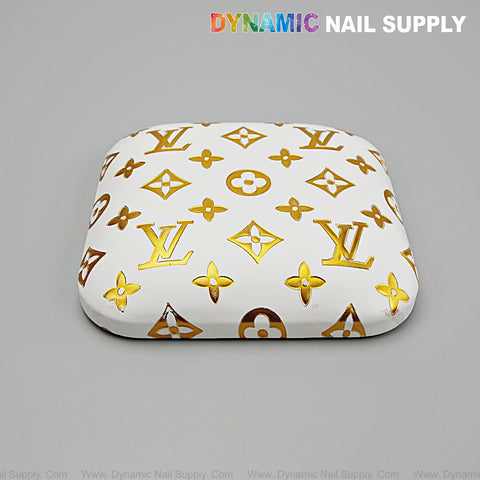 (Gold LV Engrave White) Elbow Pad for Nail Tech : Soft Pu Leather, Supportive, Built for Long Hours