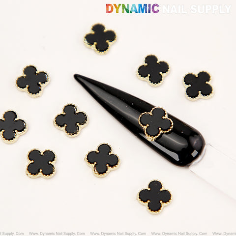 Black Big Embossed V4n Cl3ef Retro Four Leaf Clover Nail Charms