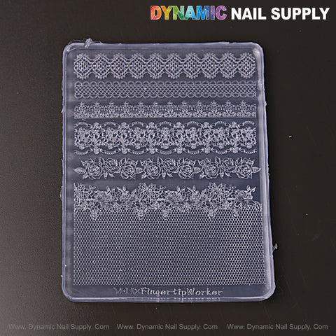 Mixed Design Lace Patterns: 3D silicone nail molds for custom embossed floral & geometric charms, ideal DIY nail tools.