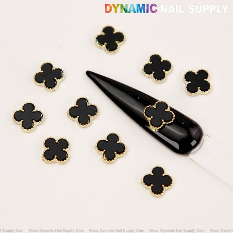 Black Big Embossed V4n Cl3ef Retro Four Leaf Clover Nail Charms