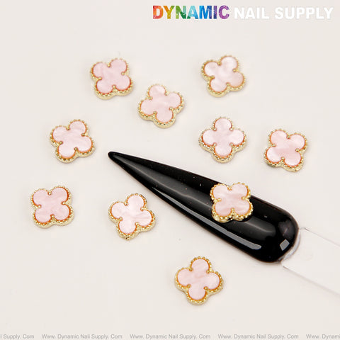 Pink Big Embossed V4n Cl3ef Retro Four Leaf Clover Nail Charms