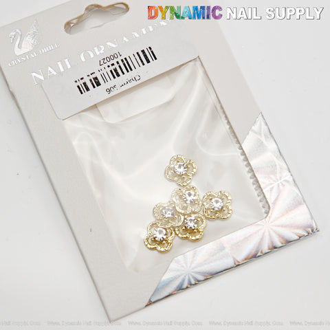 6 pcs Gold Rhinestone V4n Cl3ef Retro Four Leaf Clover with Outline Nail Charms