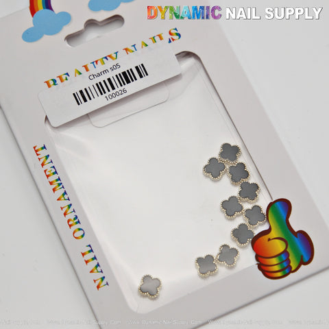 Black Small Embossed V4n Cl3ef Retro Four Leaf Clover Nail Charms