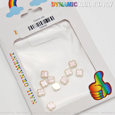 Pink Small Embossed V4n Cl3ef Retro Four Leaf Clover Nail Charms