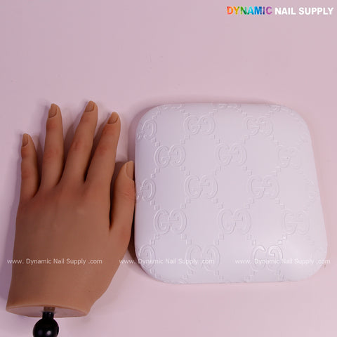 A White GC Engrave Smooth Elbow Pad Pillow for nail techs—soft PU leather, supportive, perfect as an arm or elbow rest.