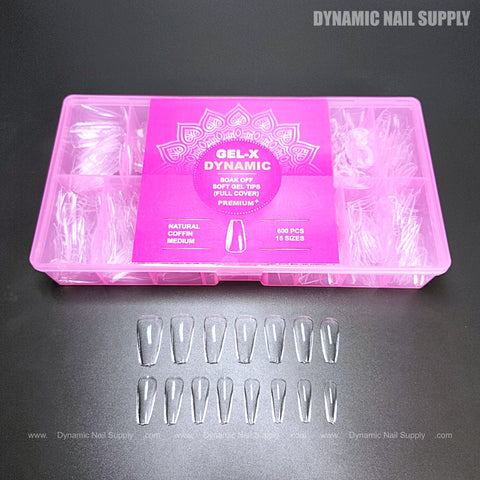 Natural Coffin (Medium) Full Cover Soft-Gel Nail Tips (Pink Box)