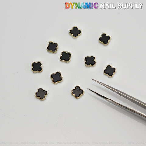Black Small Embossed V4n Cl3ef Retro Four Leaf Clover Nail Charms