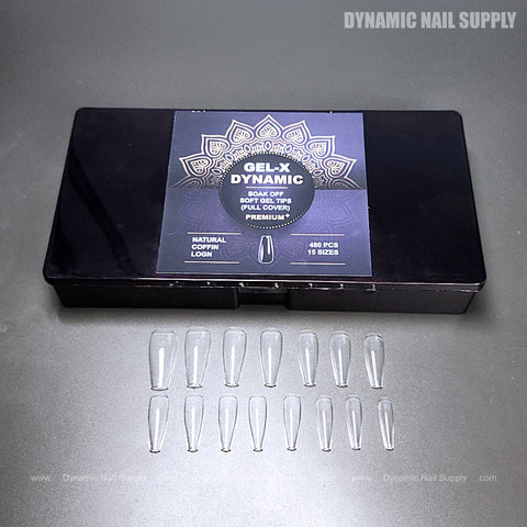 Natural Coffin (Long) Full Cover Soft-Gel Nail Tips (Black Box)