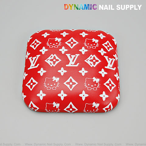 (Red LV Kitty White Pattern) Leather Elbow Cushion Pad Arm Rest Support for Manicure Nail Desk