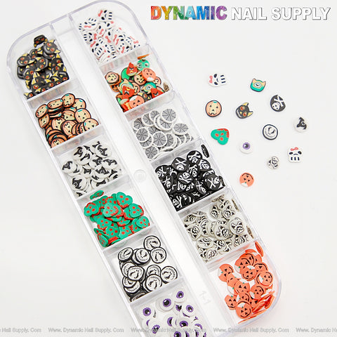 (5-1) Mixed Ghost Pumpkin Bat Polymer Clay Sprinkles  - Halloween Colorful DIY Nail Art Design