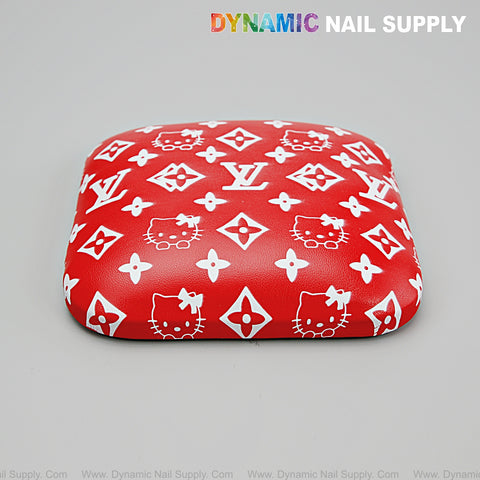 (Red LV Kitty White Pattern) Leather Elbow Cushion Pad Arm Rest Support for Manicure Nail Desk