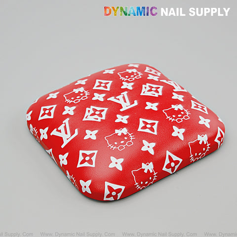 (Red LV Kitty White Pattern) Leather Elbow Cushion Pad Arm Rest Support for Manicure Nail Desk
