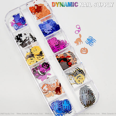 (3) Mixed Pumpkin Spider Cat Glitter Sequins Flake - Halloween Colorful DIY Nail Art Design