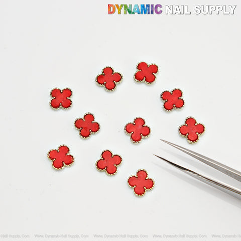 Red Big Embossed V4n Cl3ef Retro Four Leaf Clover Nail Charms