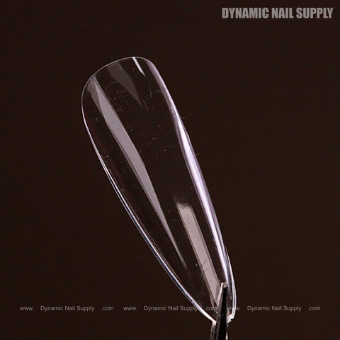 A Natural Almond (Long) Full Cover Soft-Gel Nail Tip in a pink box is shown with DYNAMIC NAIL SUPPLY at the top right.