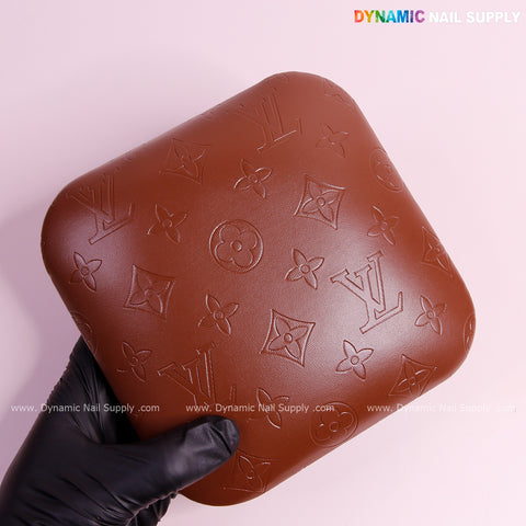 (Chocolate LV Engraved - smooth logo) Elbow Pillow Pad for Nail Tech : Soft Pu Leather, Supportive, Built for Long Hours Usage