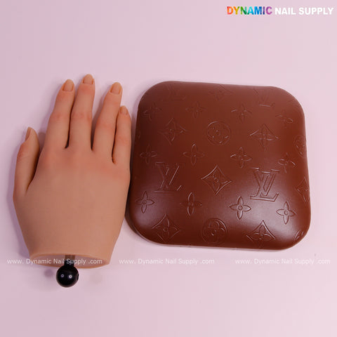 (Chocolate LV Engraved - smooth logo) Elbow Pillow Pad for Nail Tech : Soft Pu Leather, Supportive, Built for Long Hours Usage