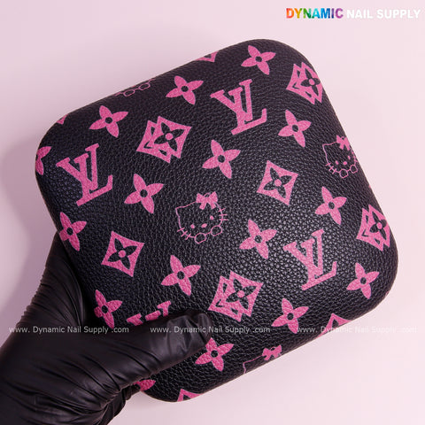 (Black Pink LV Kitty Grain) Leather Elbow Cushion Pad Arm Rest Support for Manicure Nail Desk