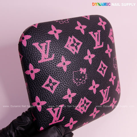 (Black Pink LV Kitty Grain) Leather Elbow Cushion Pad Arm Rest Support for Manicure Nail Desk