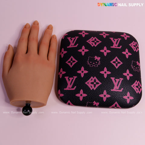 (Black Pink LV Kitty Grain) Leather Elbow Cushion Pad Arm Rest Support for Manicure Nail Desk