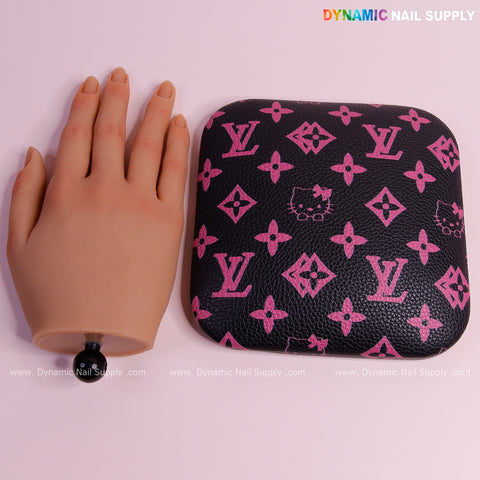 (Black Pink LV Kitty Grain) Leather Elbow Cushion Pad Arm Rest Support for Manicure Nail Desk