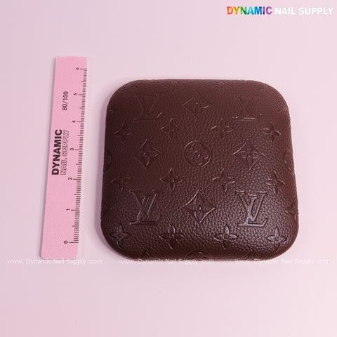 (Dark Brown LV Engraved - grain) Elbow Rest Pad for Nail Tech : PU Leather, Built for Long Hours Usage