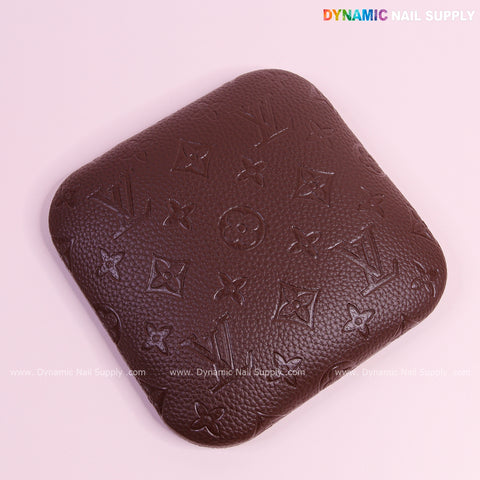 (Dark Brown LV Engraved - grain) Elbow Rest Pad for Nail Tech : PU Leather, Built for Long Hours Usage