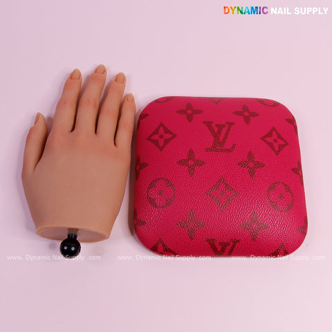(Hot Pink & Brown LV - Grain) Elbow Pad for Nail Tech : Soft Pu Leather, Supportive, Built for Long Hours