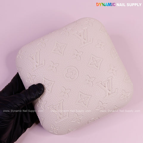(Beige LV Engrave) Leather Elbow-rest Pad Arm Rest Support for Manicure Nail Desk