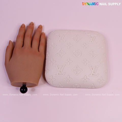 (Beige LV Engrave) Leather Elbow-rest Pad Arm Rest Support for Manicure Nail Desk