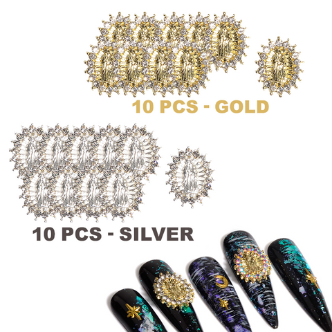 (Small size with stones) 10 pcs bag Virgin Mary charms for Religious nails design