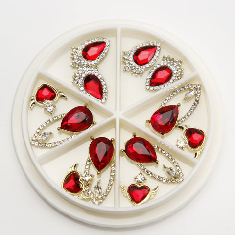 12pcs Luxury Ruby Red Raindrop Shape Nail Rhinestone Charm Set Box - Nail Art DIY Design