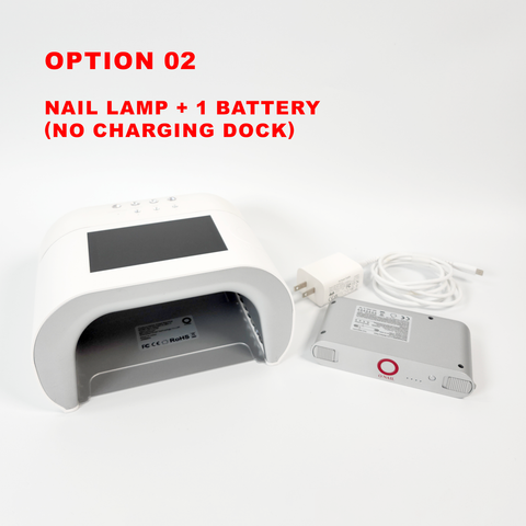 ONAIL AI Camera Nail Lamp UV/LED, 1 battery, charging cable shown. Red: OPTION 02 NAIL LAMP + 1 BATTERY (NO DOCK).