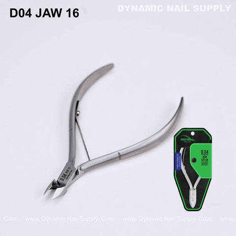 The D04 - Jaw 16 Pro Cuticle Cutter by Dynamic Nail Supply features sharp jaws and an ergonomic grip for nail care.