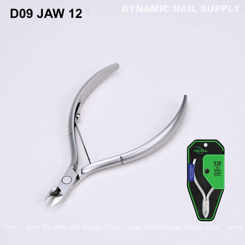 D09 Jaw 12 Cuticle Clippers with Grip Control, sharp jaw for clean cuticle removal, shown loose and packaged.