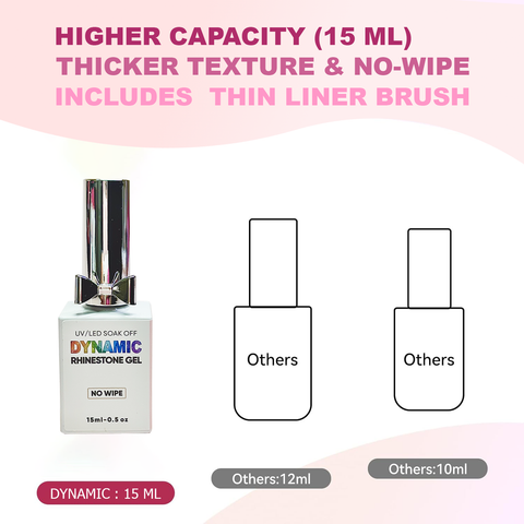 Thick 3D No-Wipe Rhinestone glue Gel in Bottle (+ Liner Brush) for Nail art Design & Chrome application