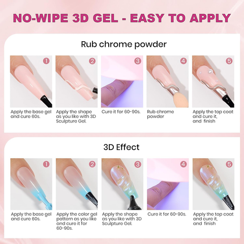 No-wipe 3D Gel (strong-hold) for Nail art Decoration & Chrome base