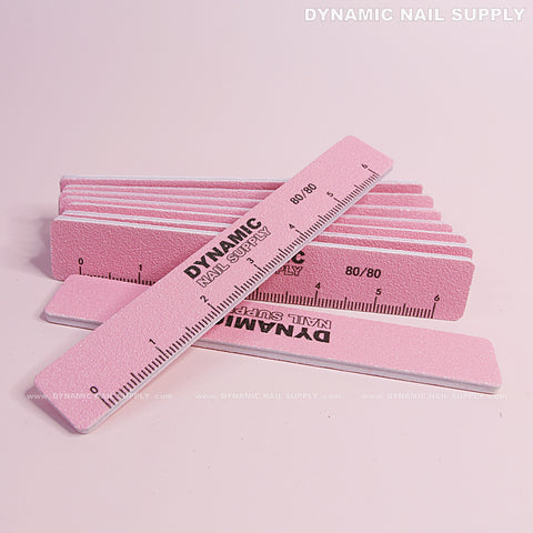 Pack of 10 pink Square 80/80 grit nail files, double-sided with hard board—ideal for professional use.