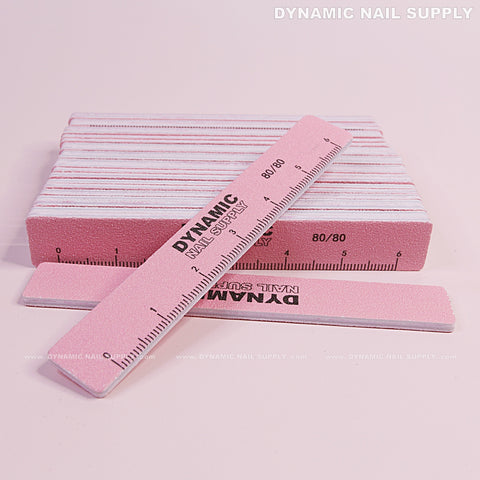 Square Nail files Grit 80/80 Coarse - Pack 25 - Pink - Double-side with Emery board