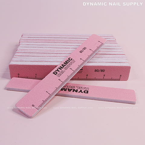 Square Nail files Grit 80/80 Coarse - Pack 25 - Pink - Double-side with Emery board